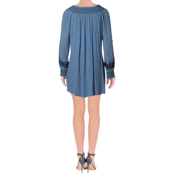 Free People - Wind Willow Embroidered V-Neck Mini Dress Blue - LG - Picture 2 of 10